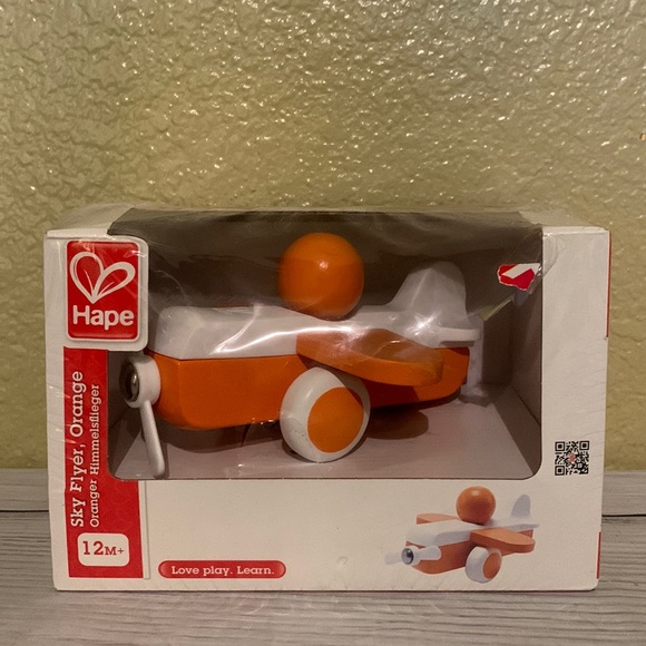 NIB Hape Early Explorer 12m+ Sky Flyer Orange Wooden Airplane ✈️ - Picture 1 of 8